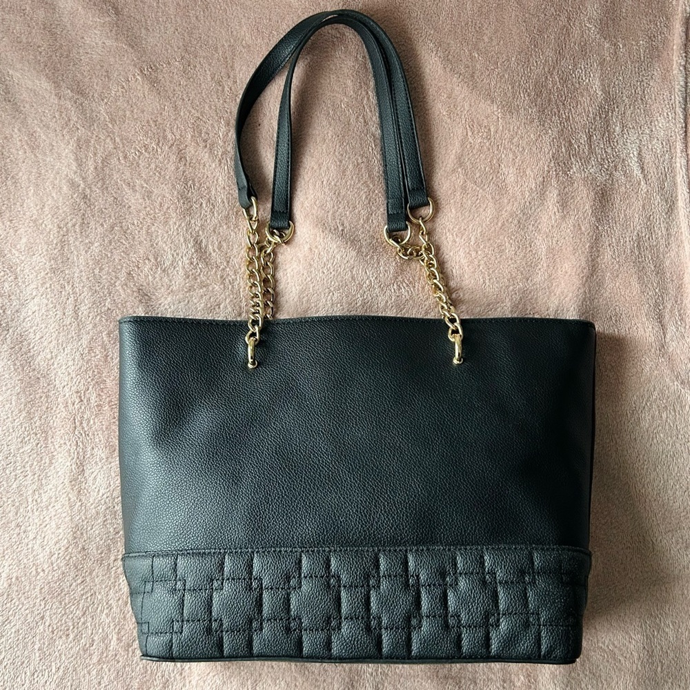 Anne Klein Black Tote Bag with Gold Accents - Picture 3 of 7